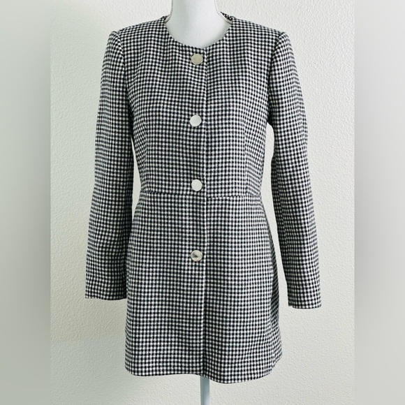Zara Black and Ecru Check Gingham Frock Long Coat/Blazer Size Large - Picture 3 of 13